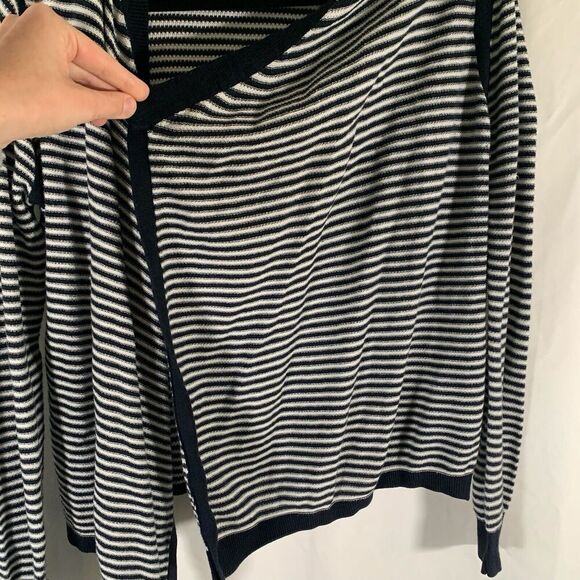 LOFT Cardigan Women's Medium Blue White Striped Knit Open Front 100% Cotton - Picture 3 of 9